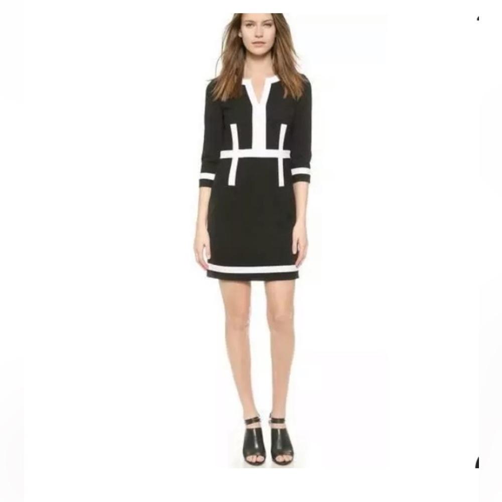 DVF Black & White dress.  3/4 sleeve, side zip, size 2.  Runs true to size.